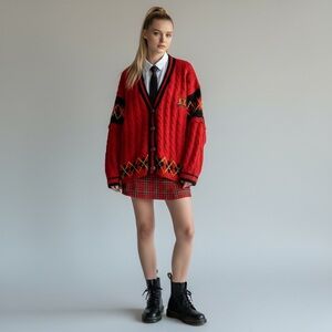 Vintage Chaus Sport Red Cable Knit Preppy Academia Button Up Cardigan Sweater